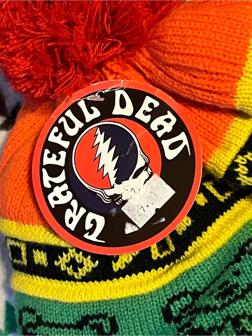 Grateful Dead Rainbow Knit Pom-Pom, Faux Fur Lined Flap Hat with Tassels - NWT - Picture 5 of 9